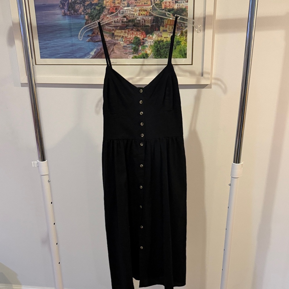 ROLLA'S Black Midi Dress with Button Detail
